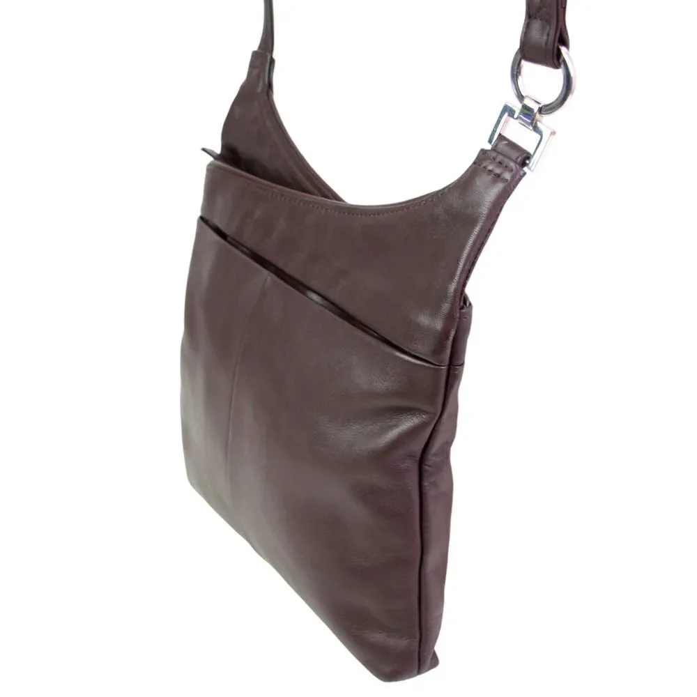 ROOMY DARK BROWN GENUINE LEATHER ZIP X-BODY MESSENGER SHOULDER BAG HANDBAG PURSE